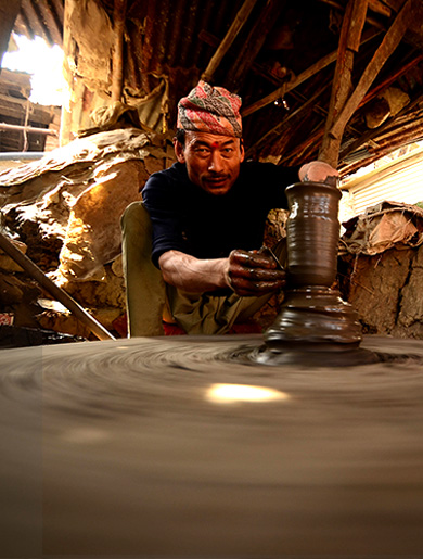 Traditional pottery making at Bhaktapur